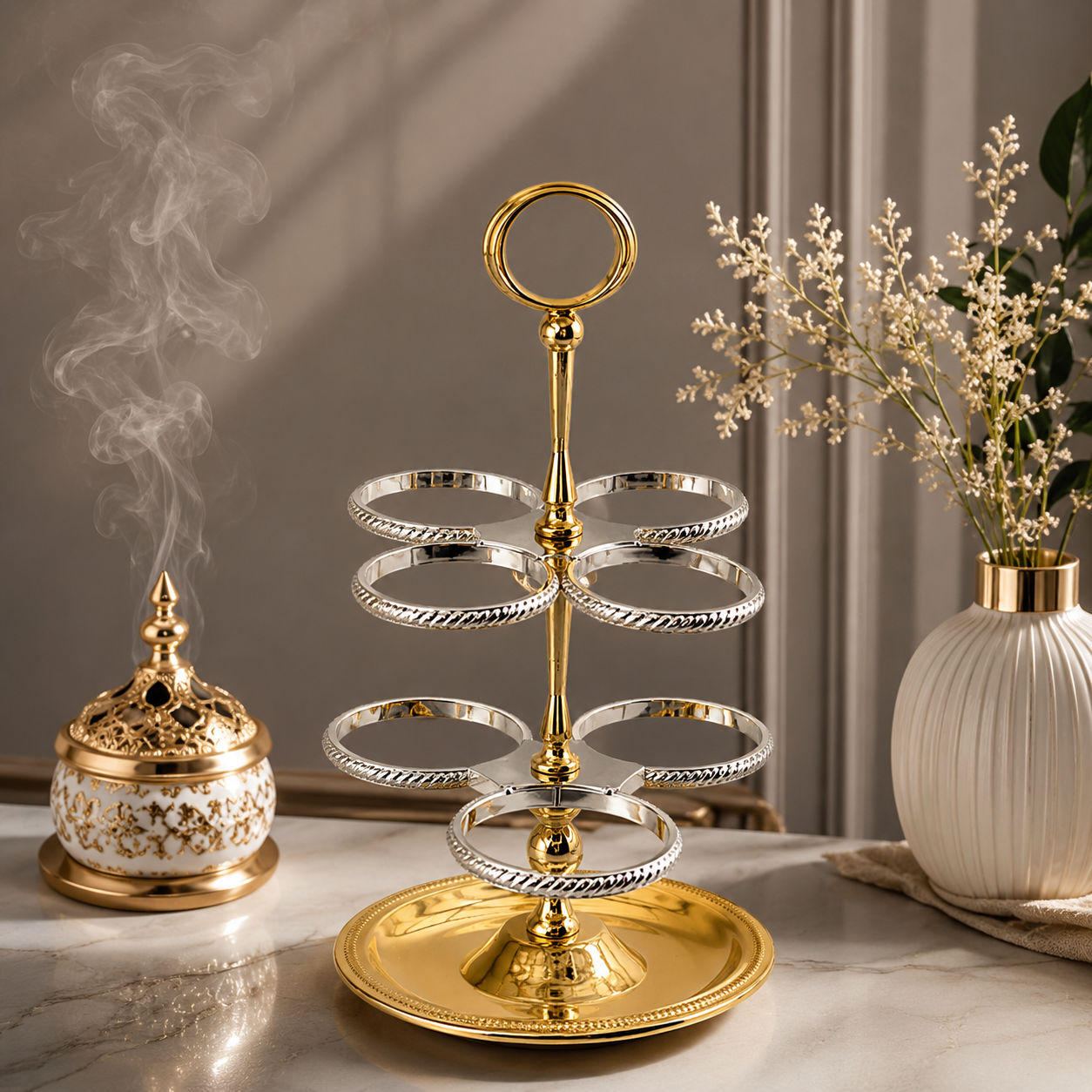 حامل فناجين وقهوة فاخر بتصميم ملكي – Luxury Cup & Coffee Holder – Roya