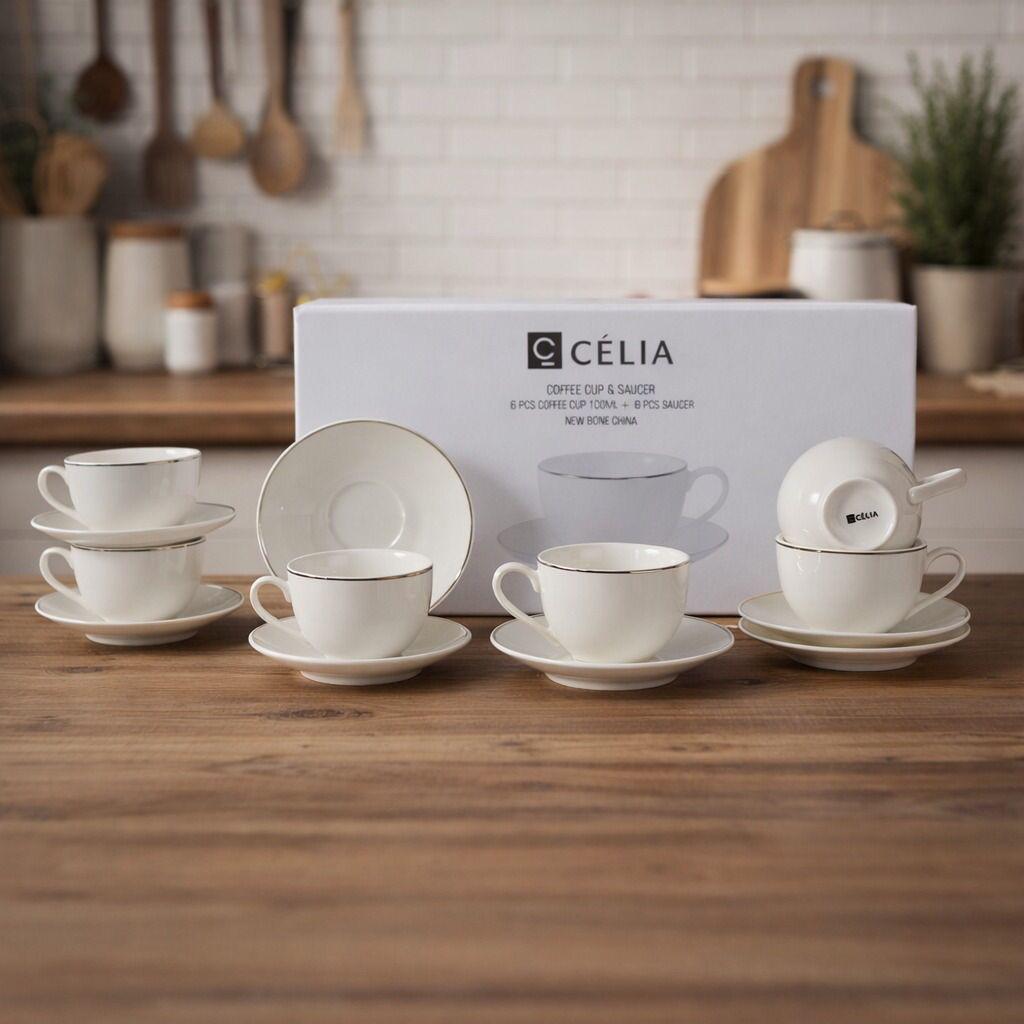 طقم فناجين قهوة تركي 100 ملي من علامة CÉLIA، يتميز بتصميم – Porcelain 