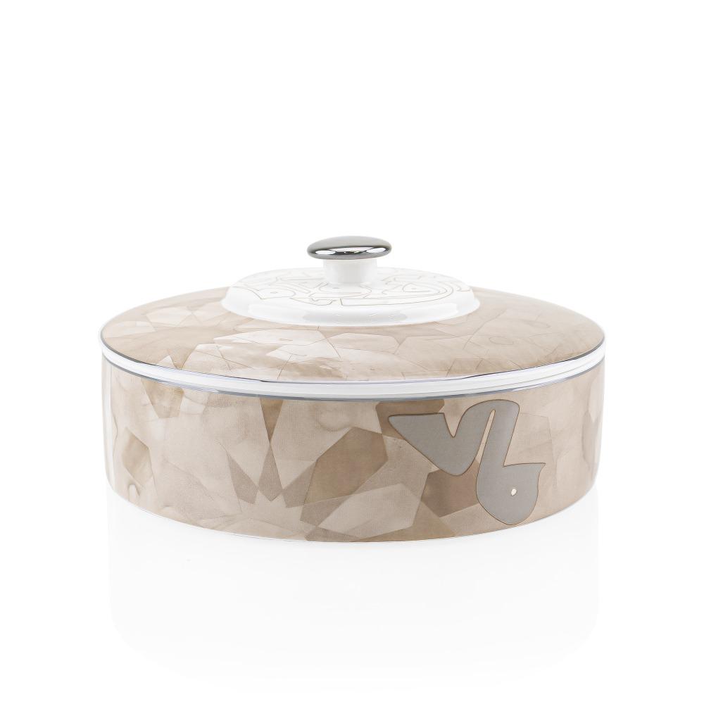 تمرية بورسلين بتصميم منقوش مع غطاء لون بيج – Porcelain Date Bowl - Bei