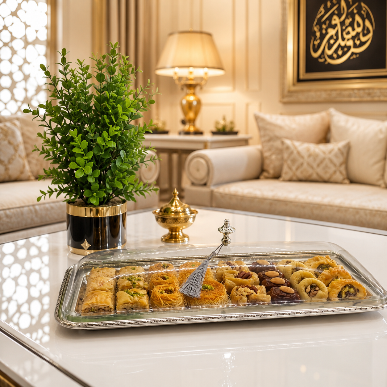 صحن تقديم أكريليك فاخر 50 سم – أناقة مثالية لتقديم الكيك والح – Premiu