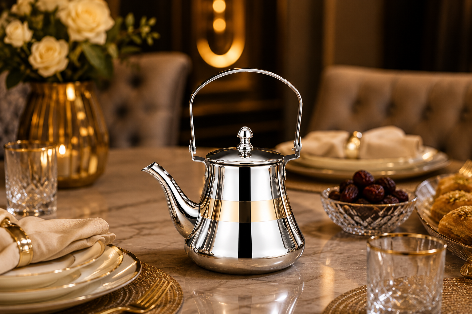 طقم براد شاي فاخر ستانلس ستيل * 0.7 مل* 0.9 مل* 1.2 لتر – Luxury Stain