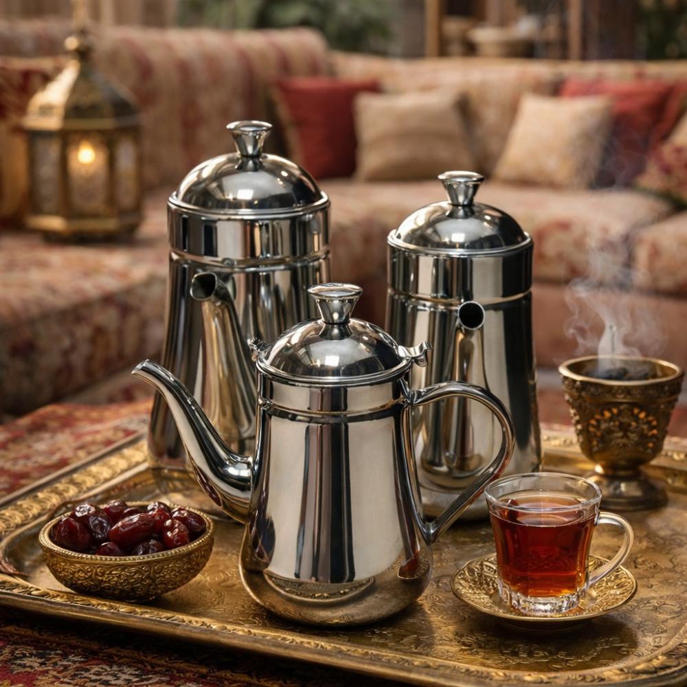 طقم برادات شاي ستانلس ستيل 3 قطع – تصميم عصري فاخر للمطابخ – Tea & Cof