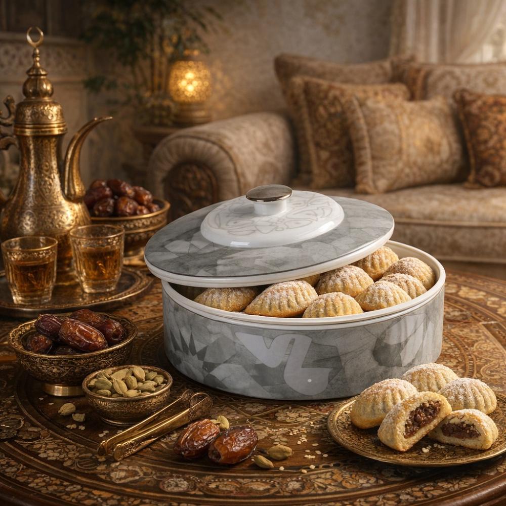 تمرية برسلين مع غطاء - لون زيتي - أنيقة للمجالس – Porcelain Date Bowl