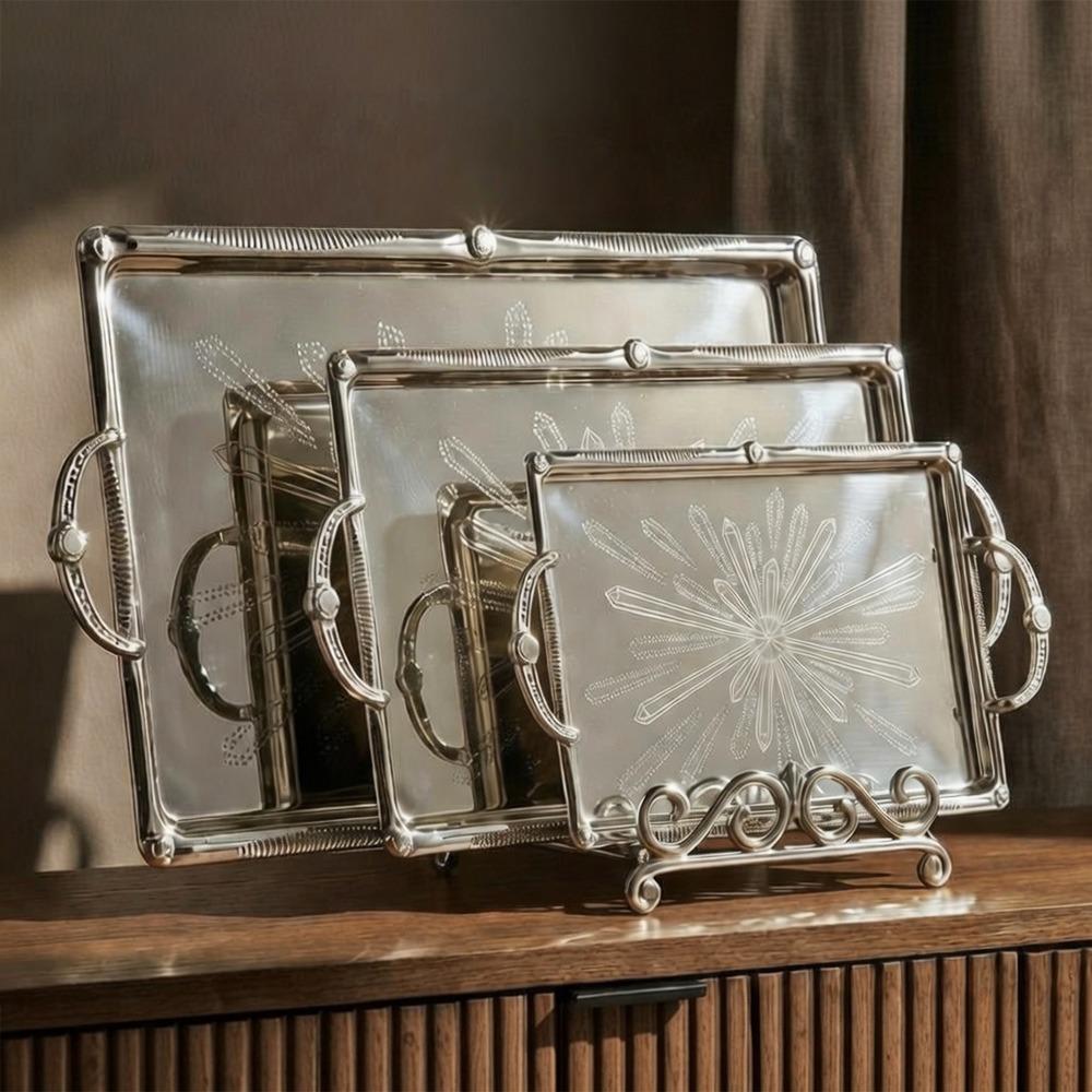 طقم صواني ستيل بتصميم نقشة فخمة - 3 حبة – Luxury Serving Tray