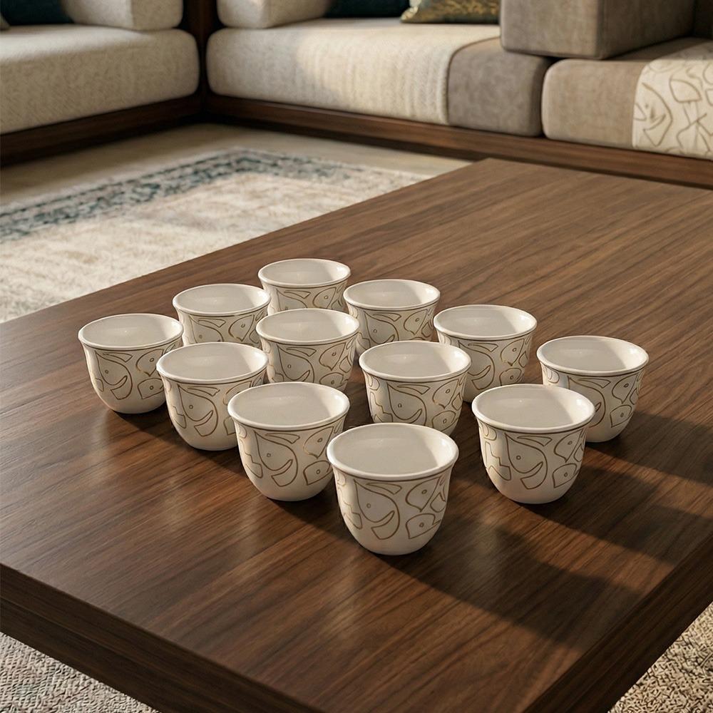 فناجين قهوة عربي بورسلين 12 حبه لون بني – Porcelain Coffee Cup Set - B