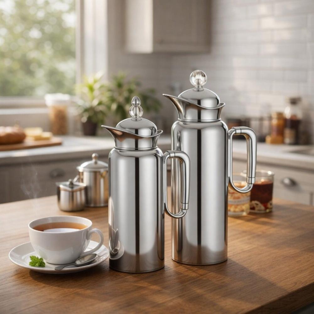 طقم ترامس شاي وقهوة - ستانلس ستيل - 2 قطعة - غطاء محكم – Tea & Coffee 