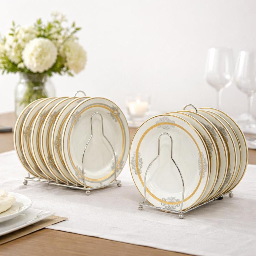 طقم سفرة بورسلين 6 قطعة مع حامل معدني - مثالي للمناسبات – Porcelain Di