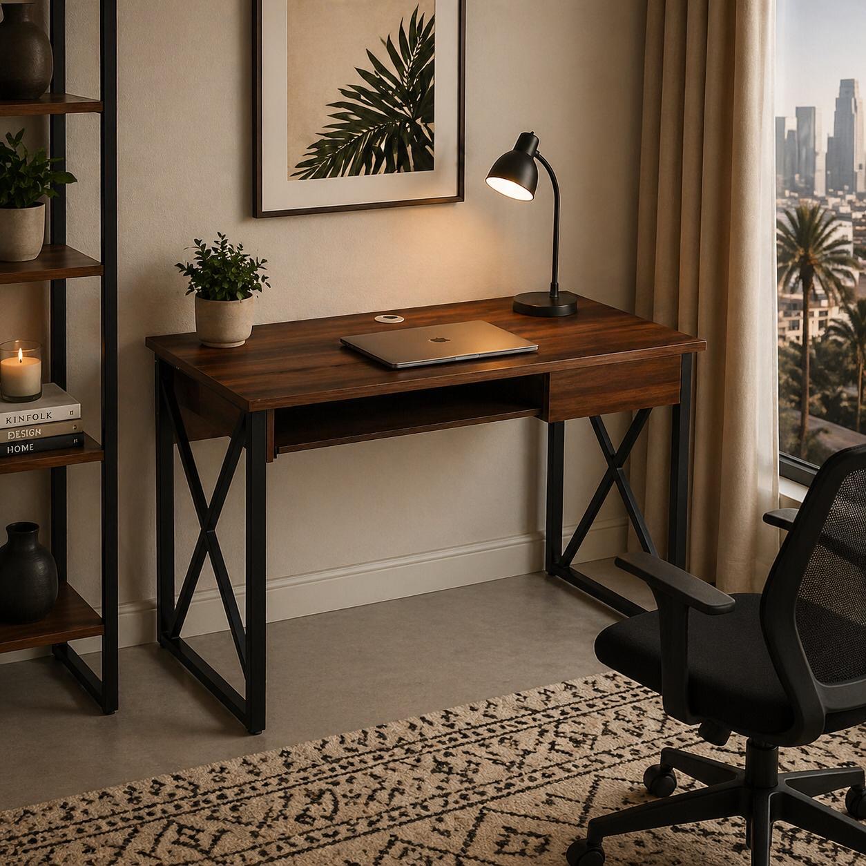 مكتب دراسة وعمل خشبي بني - 120 سم – Modern Wooden Desk - Brown