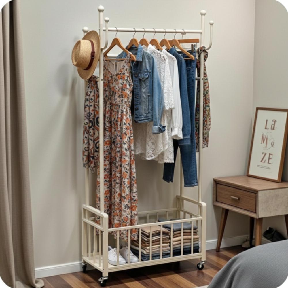 علاقة  ملابس معئ رف تخزين عصري بتصميم ذكي -مثالي لغرف النوم – Clothes 