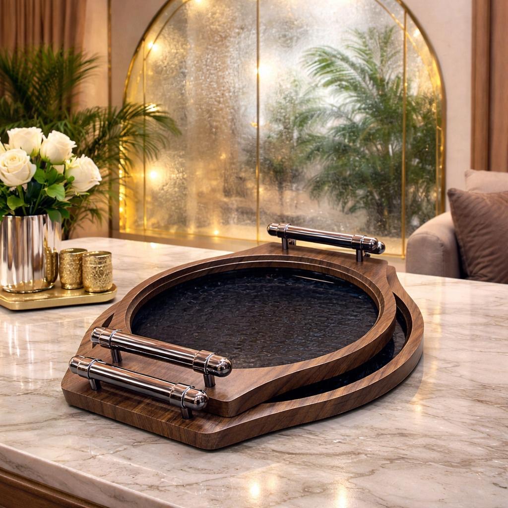 طقم صواني التقديم الخشبية – Luxury Serving Tray