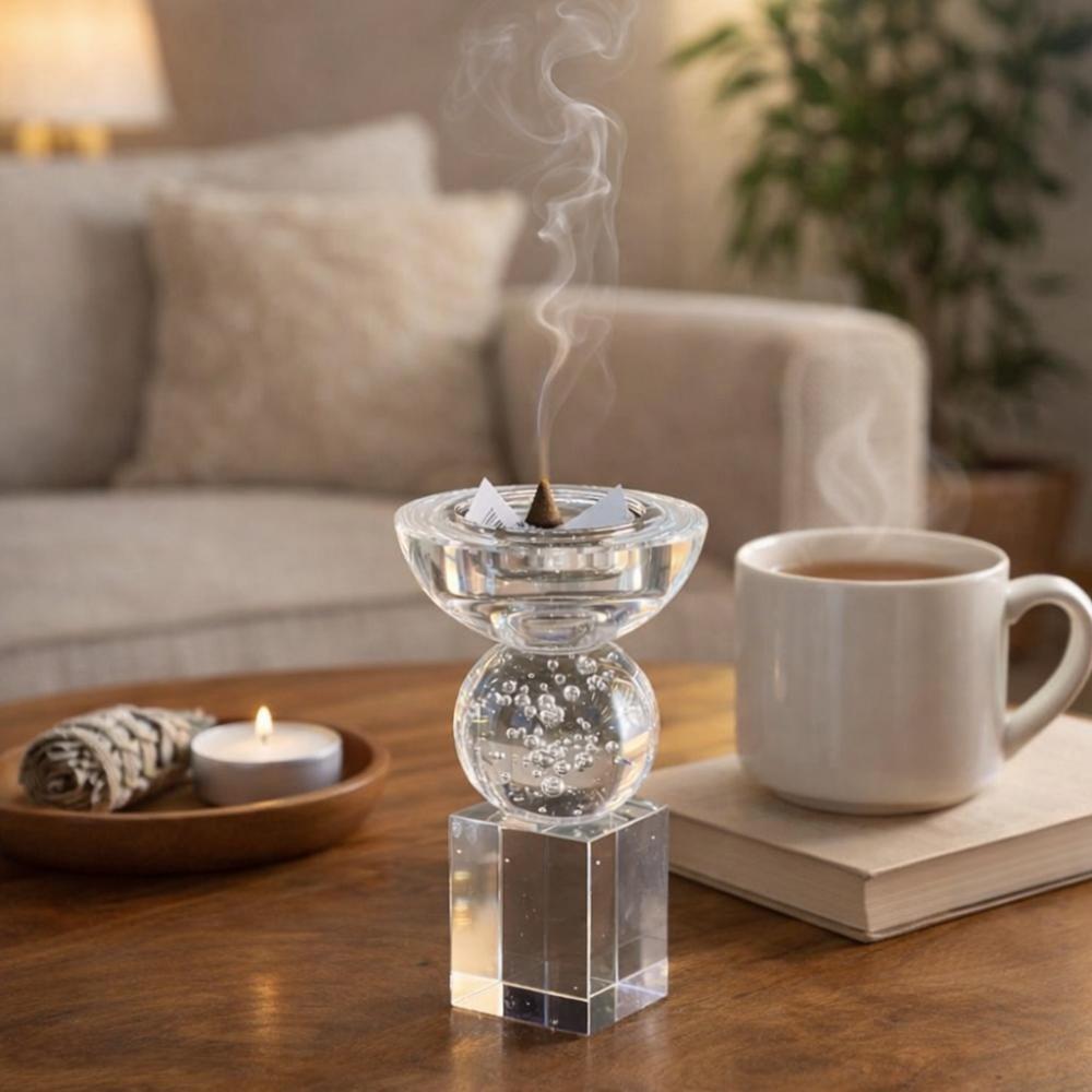مبخرة بقاعدة كرستال شفاف– تصميم فاخر لتعطير المنزل – Luxury Incense Bu