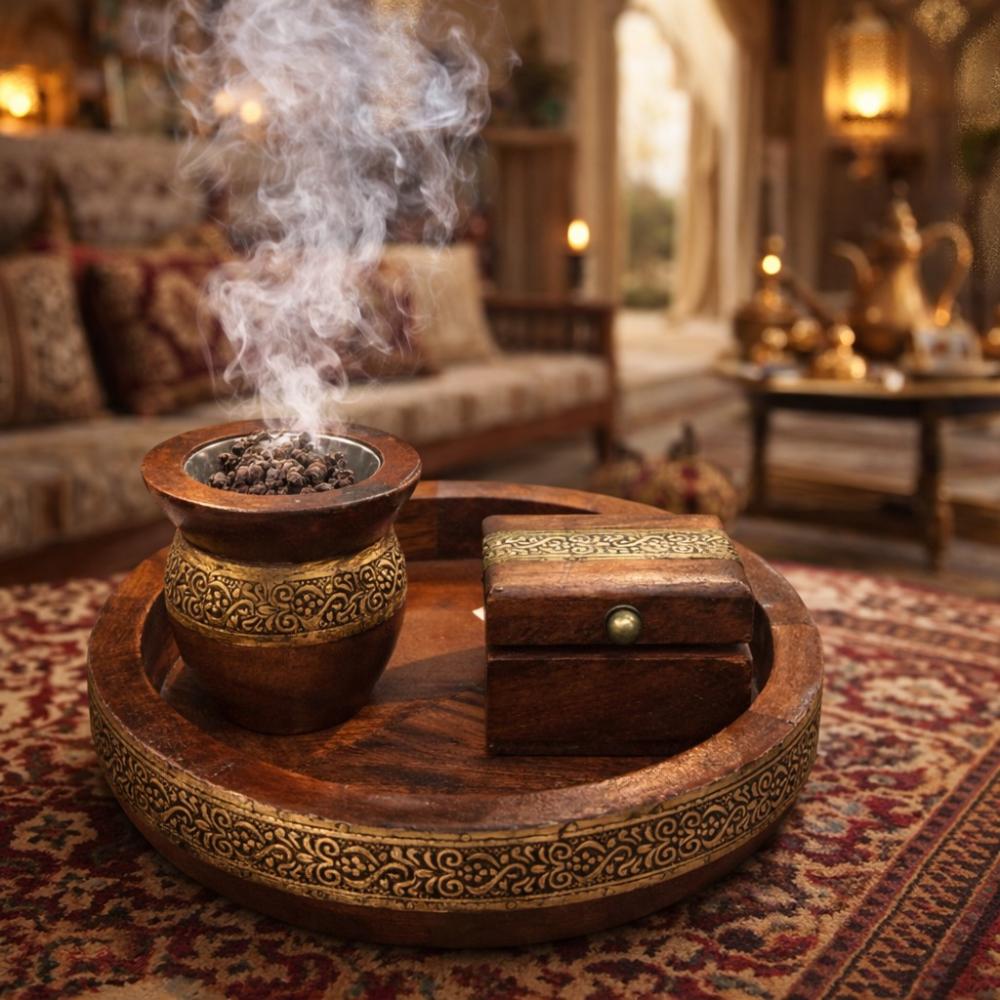 طقم بخور خشبي -مبخرة مع صينية متناسقة - عملي للاستخدام – Luxury Servin