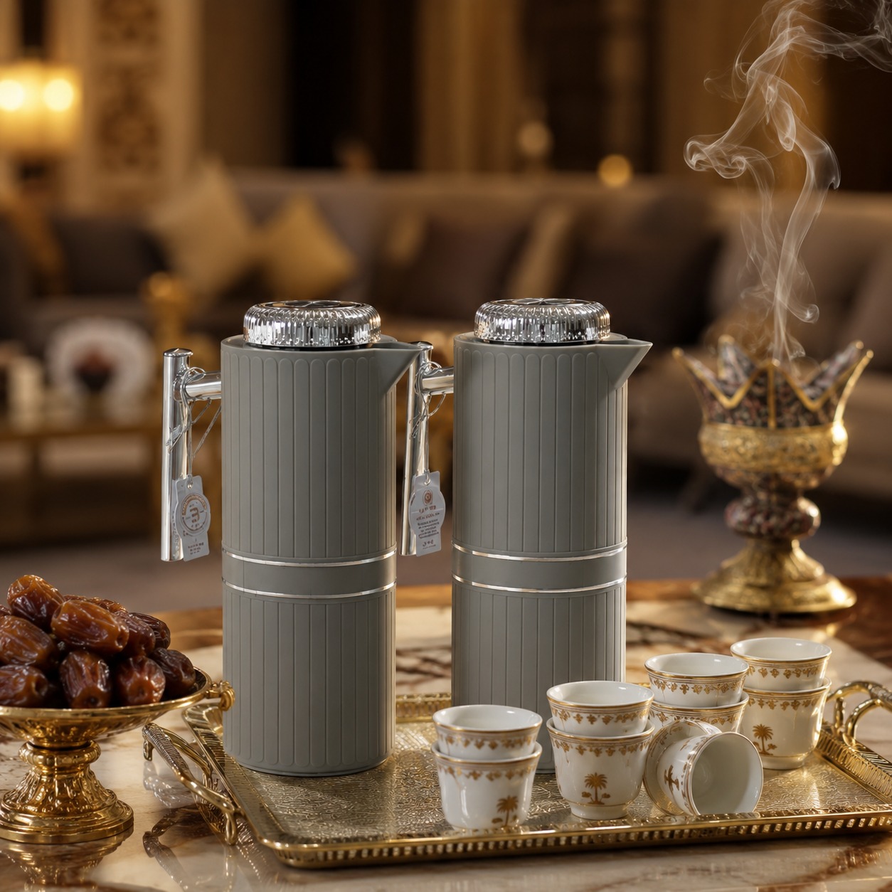 طقم ترامس فاخر لون رمادي مع فضي 1.0 لتر لكل قطعه – Louvre Luxury Therm