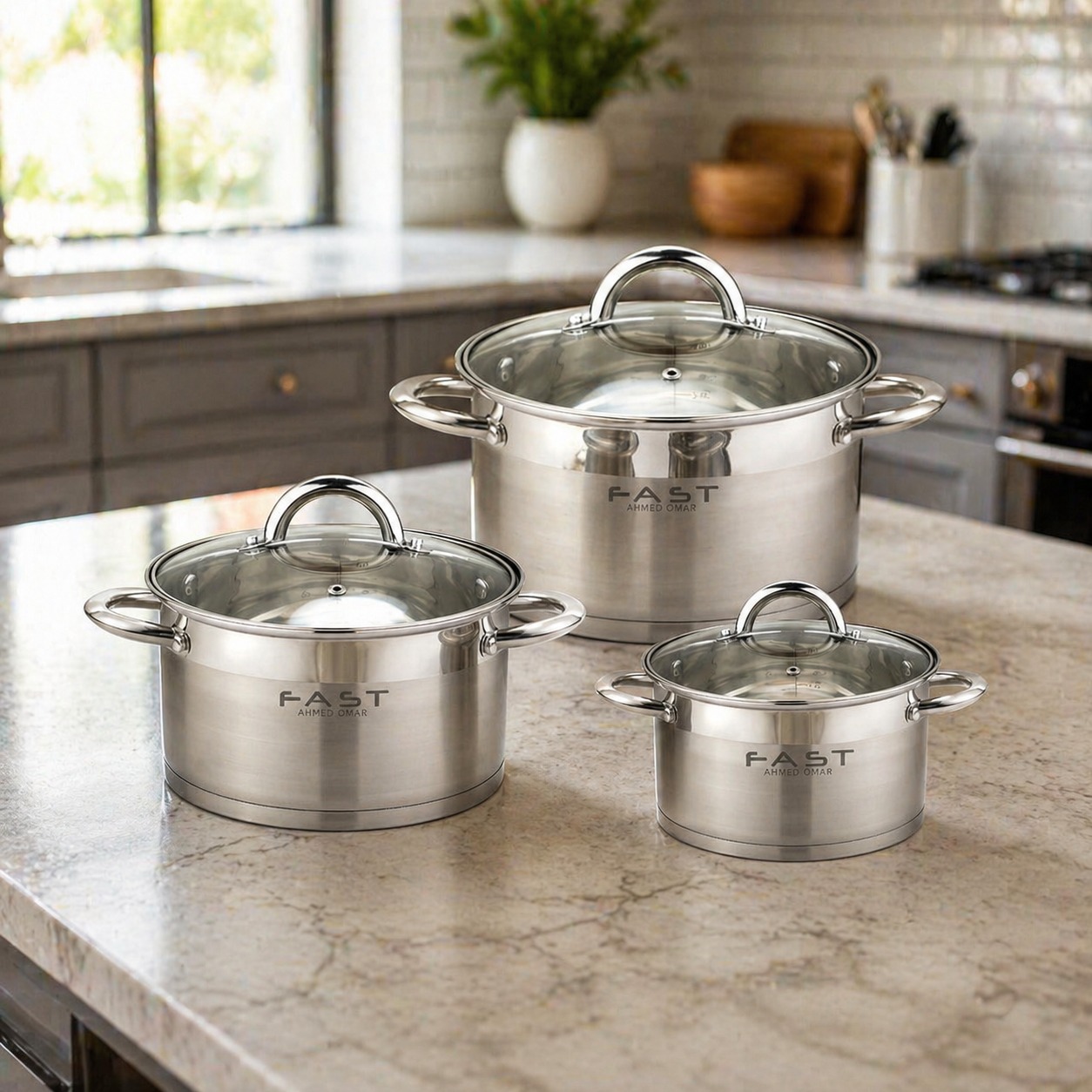 طقم قدور ستانلس ستيل غطاء زجاج شفاف مكون 6 قطع – Stainless Steel Cookw