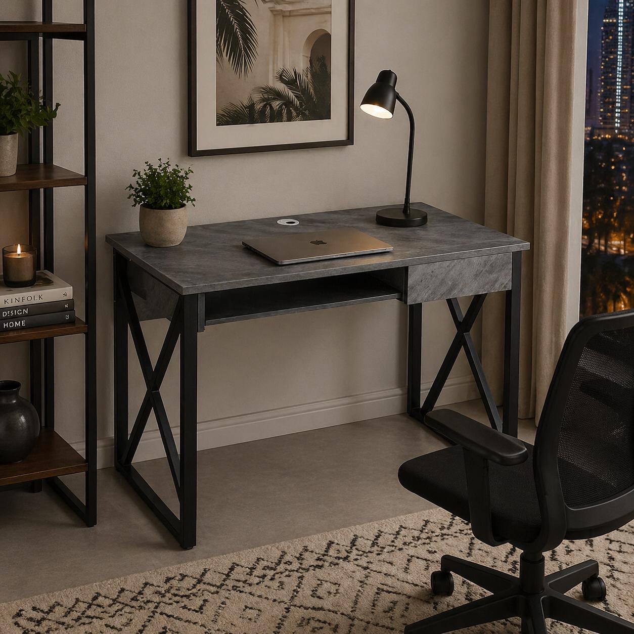 مكتب دراسة وعمل خشبي رمادي - 100 سم – Modern Wooden Desk - Grey