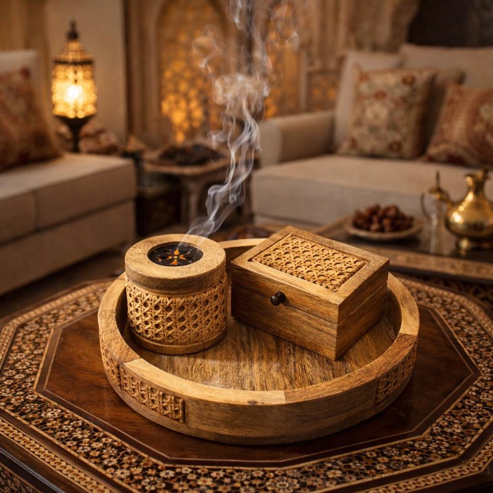 طقم بخور خشبي مع صينية - تفاصيل راقية ستايل فاخر – Luxury Serving Tray