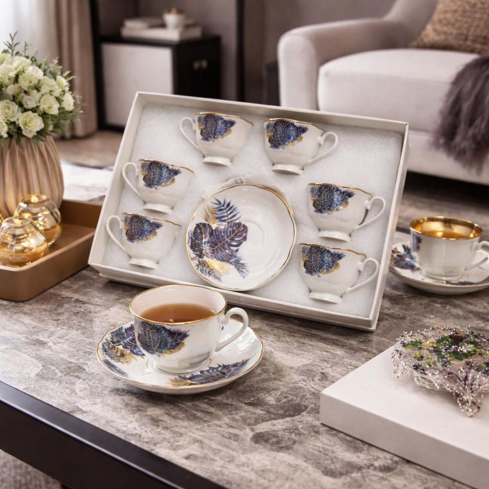 طقم فناجين قهوة بنقوش مميزة وراقية - 12 قطعة – Porcelain Coffee Cup Se