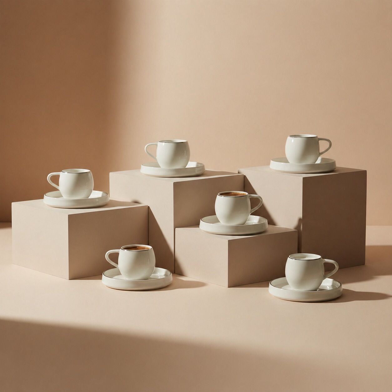 طقم أكواب القهوة التركية بخط-فضي من سيليا – Porcelain Coffee Cup Set -