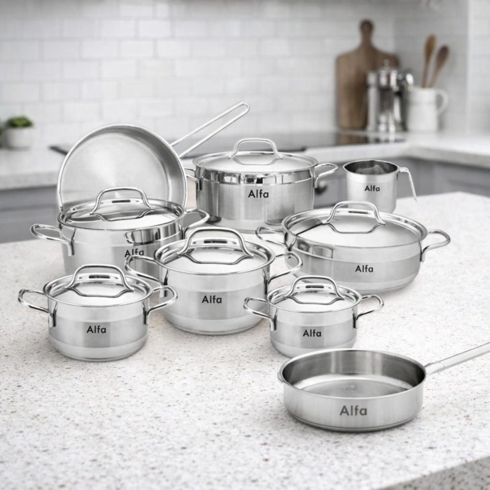 طقم قدور فخمة ستانلس ستانلس ستيل المتين18/10 - 14 قطعة – Stainless Ste