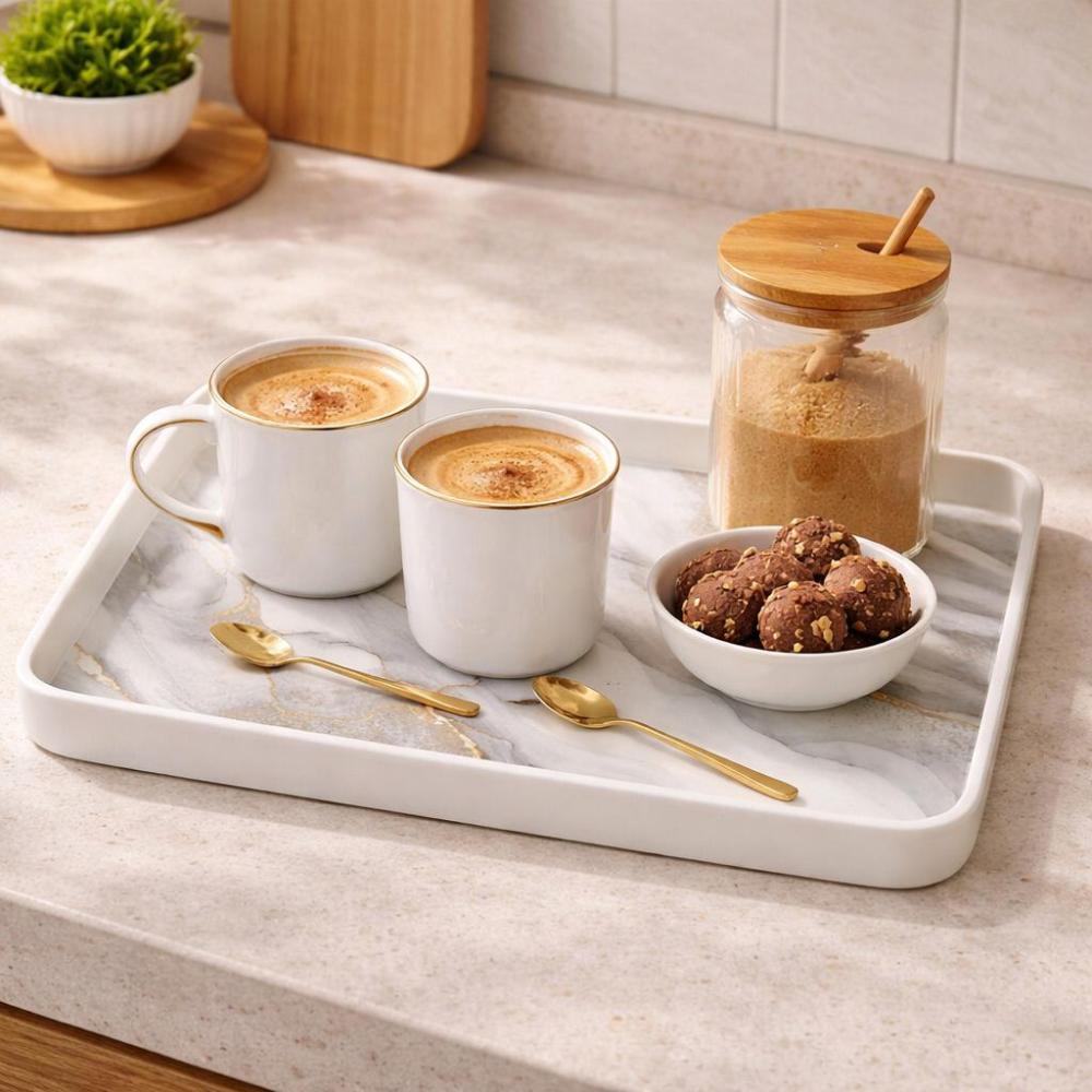 تباسي مفرد ميلامين بشكل رخامي أنيق وعصري – Luxury Serving Tray