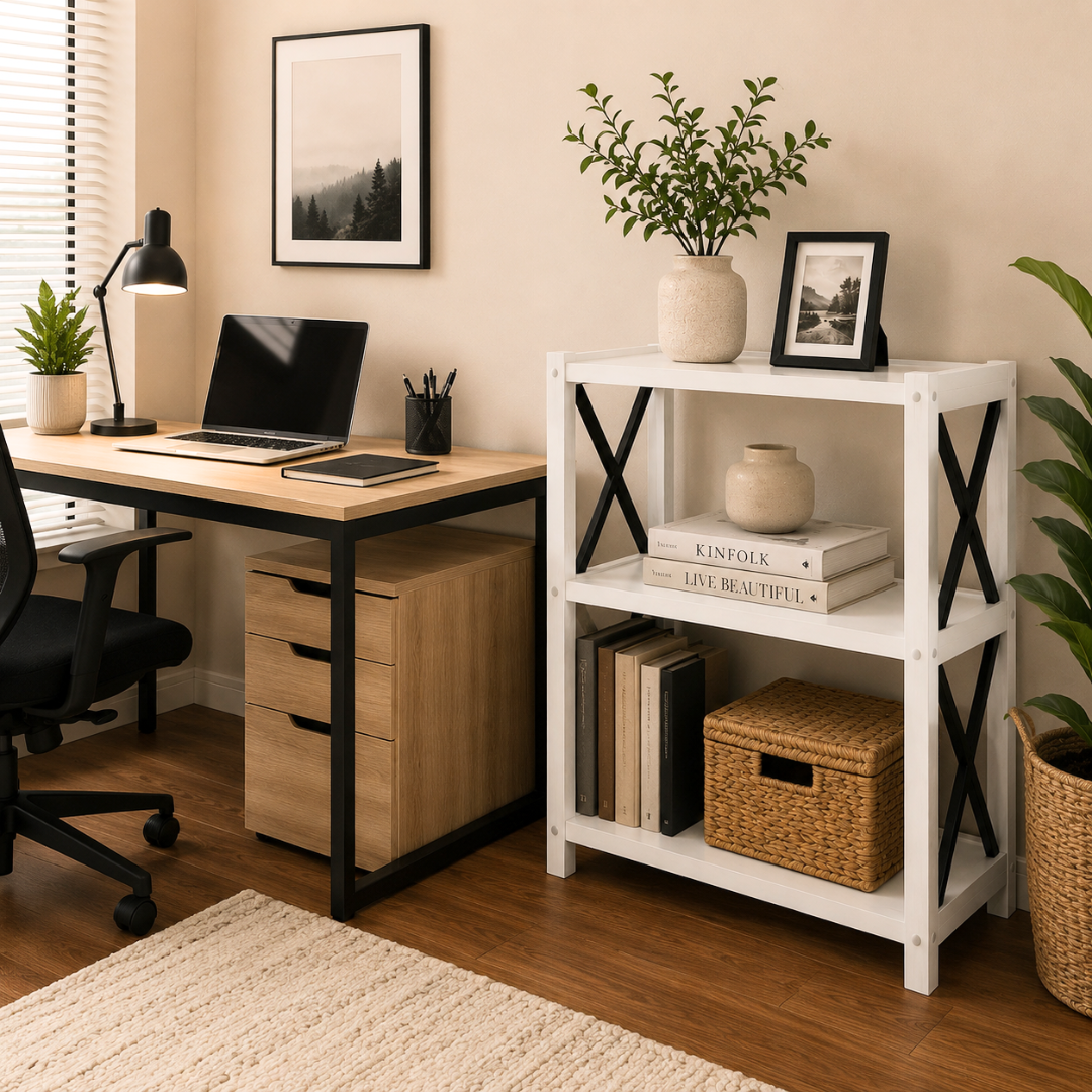 رف تخزين مكتبي بتصميم عصري أنيق – Modern Elegant Office Storage Shelf