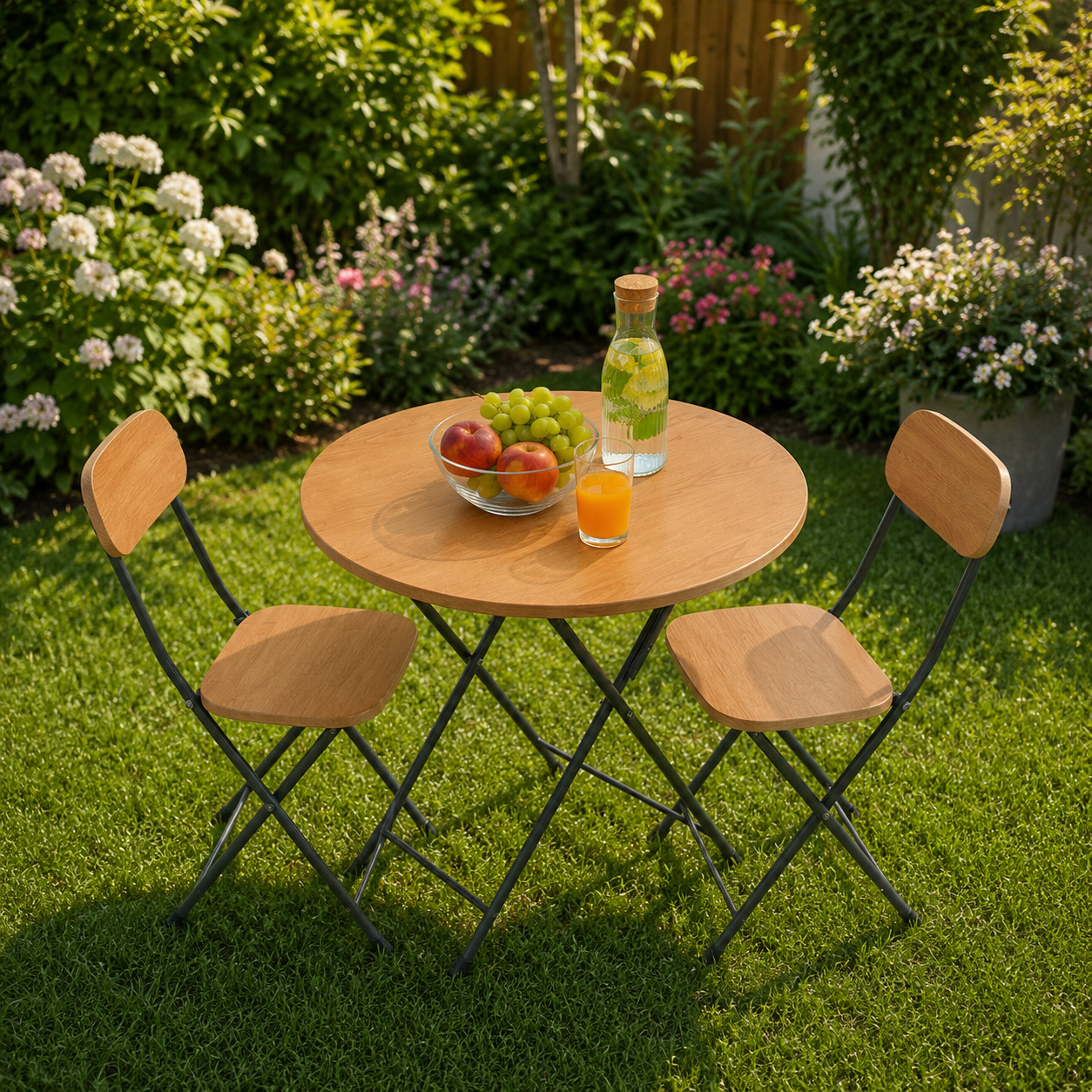 طاولة جلسة خارجية دائرية مع كراسي قابلة للطي – Outdoor Round Table Set