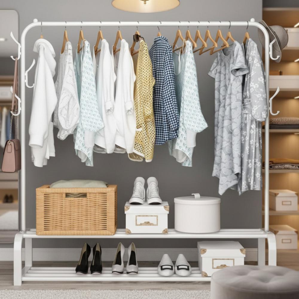 علاقة ملابس  -مع رف سفلي - تصميم عملي – Metal Clothes Rack