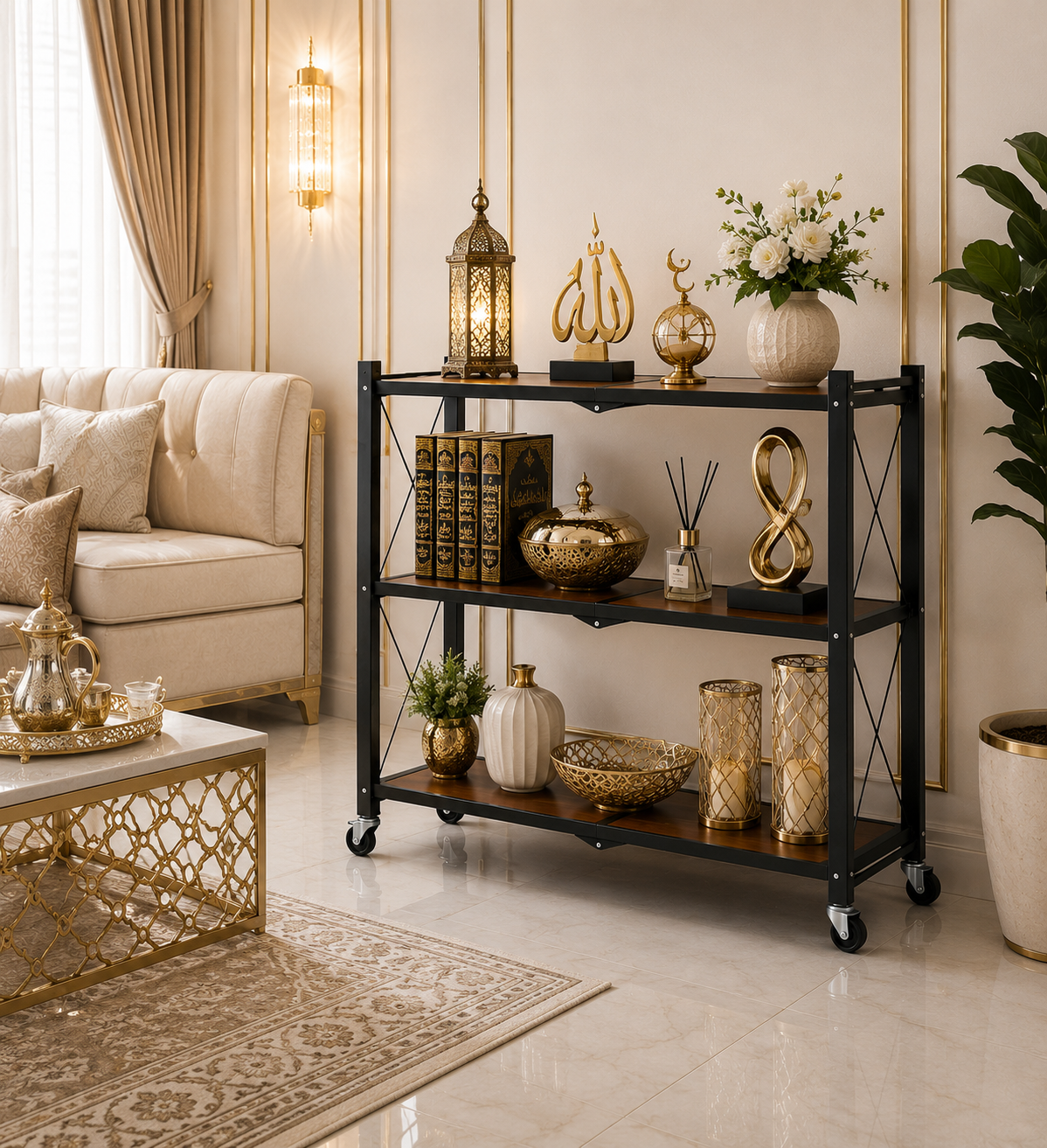 رف تخزين 3 دور قابل للطي والحركة – 3-Tier Foldable Mobile Storage Rack