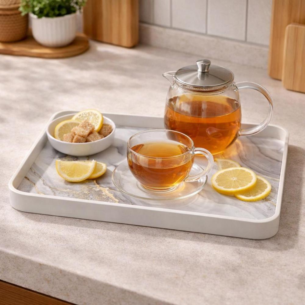 تباسي مفرد ميلامين بشكل رخامي أنيق وعصري – Luxury Serving Tray