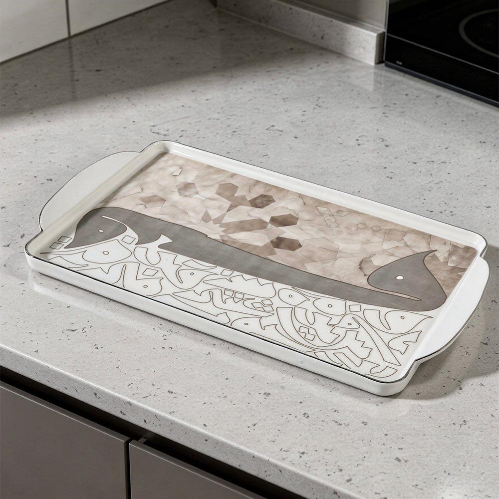 صينية تقديم سيراميك بتصميم فني راقي لون بني – Luxury Serving Tray - Br