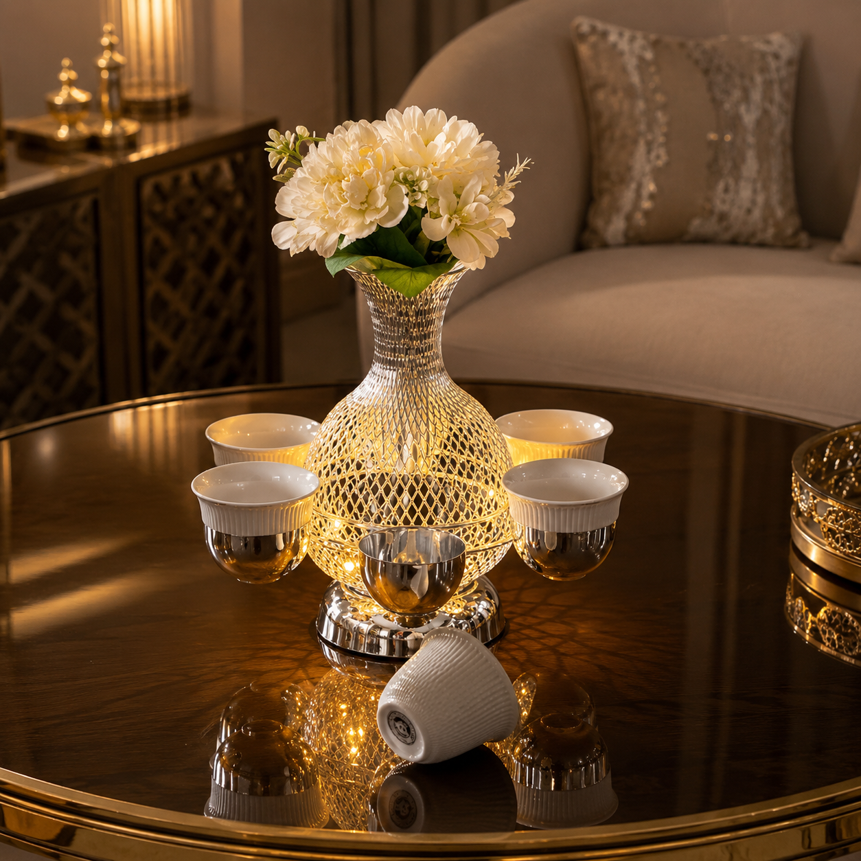 شيالة فناجين ومزهرية فاخرة – Luxury Cup Holder & Flower Vase Stand