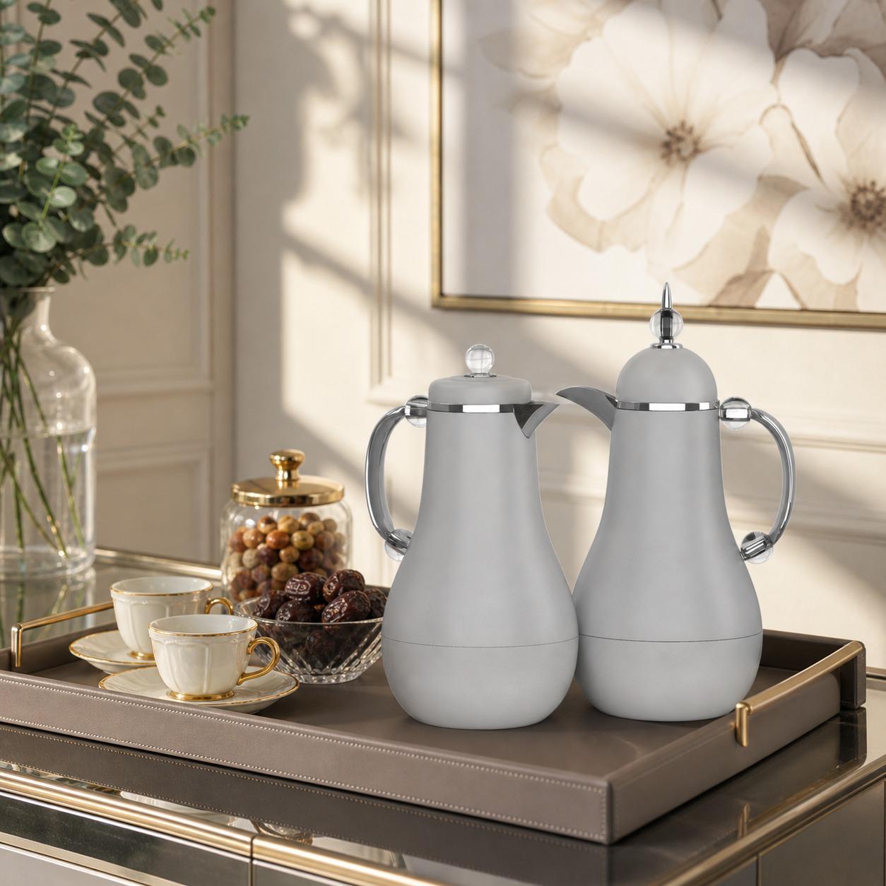 طقم ترامس (ثلاجات قهوة وشاي) لون رمادي مع فضي 1.0 لتر – Tea & Coffee T