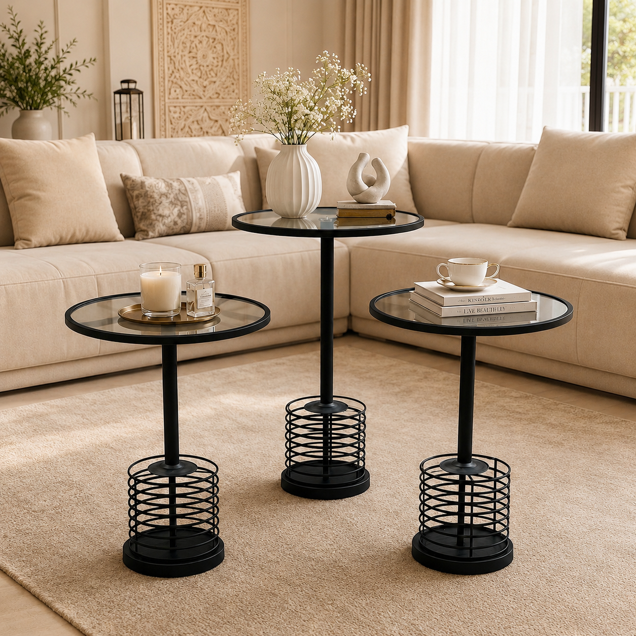طقم 3 طاولات  أسود  خدمة فاخرة – تصميم عصري بلمسة ملكية – 3-Table Set 