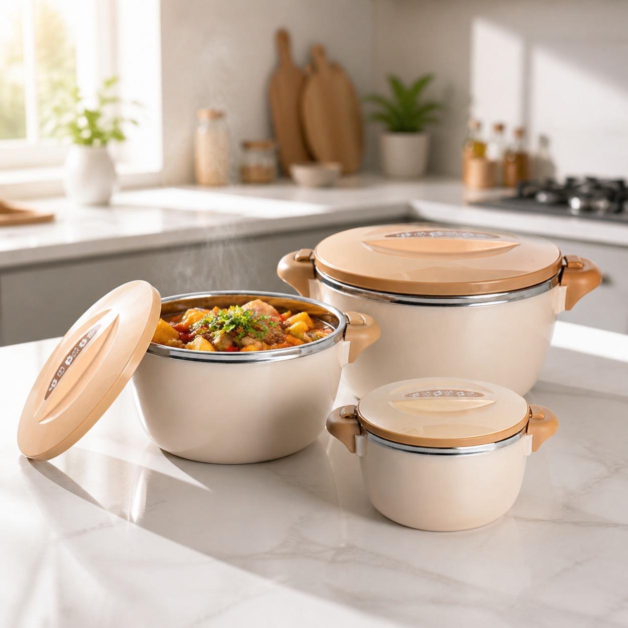 طقم حافظات طعام 3قطع صناعه اوربية 1000مل-2000مل–3600مل – European Food