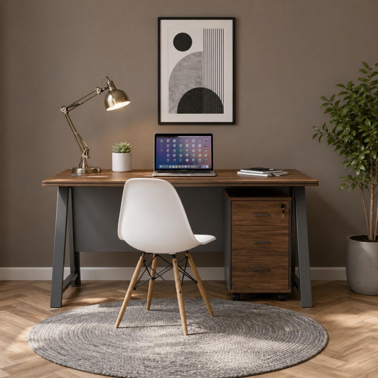 مكتب عمل (أو مكتب منزلي) – Modern Wooden Desk