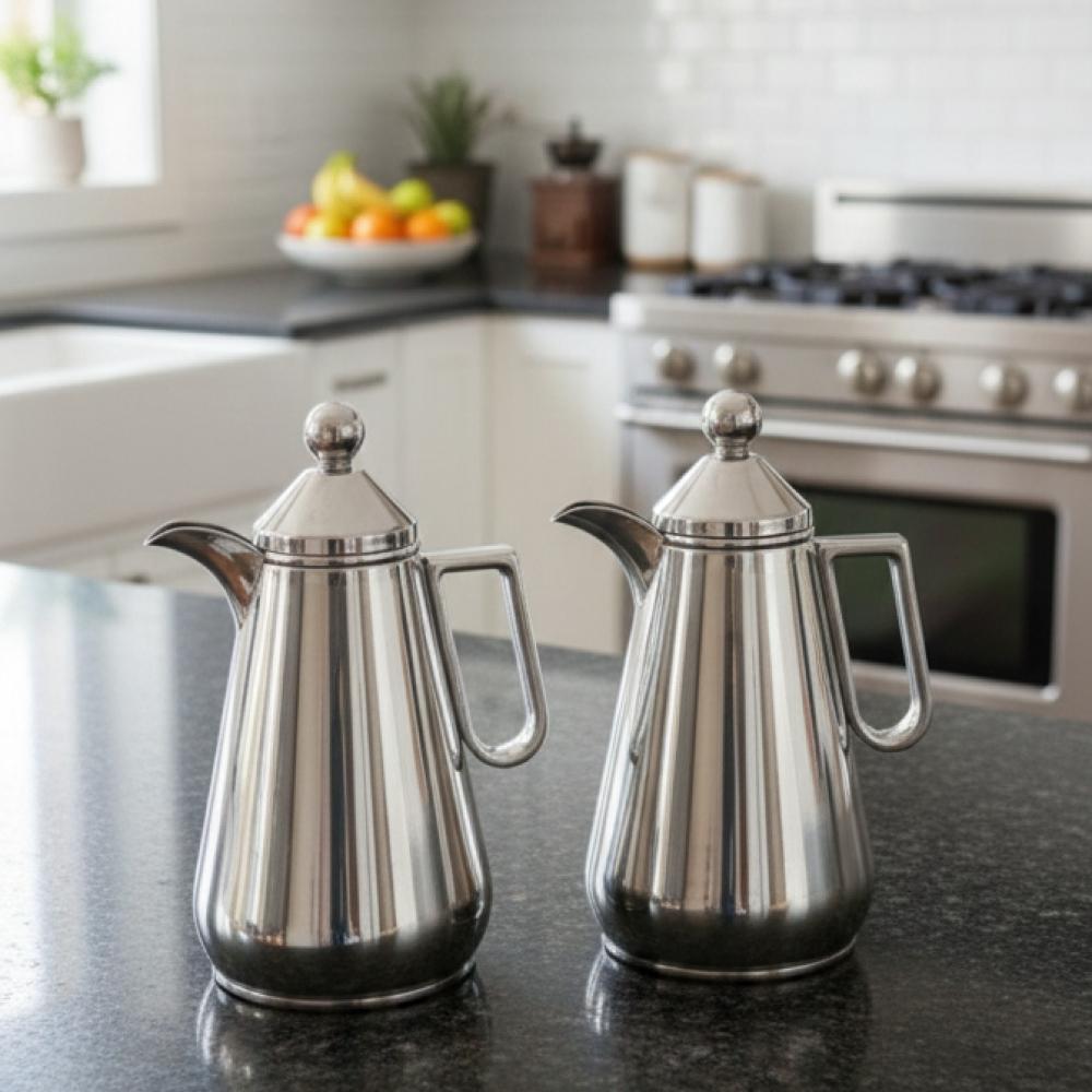 طقم ترامس شاي و قهوة فضي ذهبي بتصميم عصري – Tea & Coffee Thermos Set -