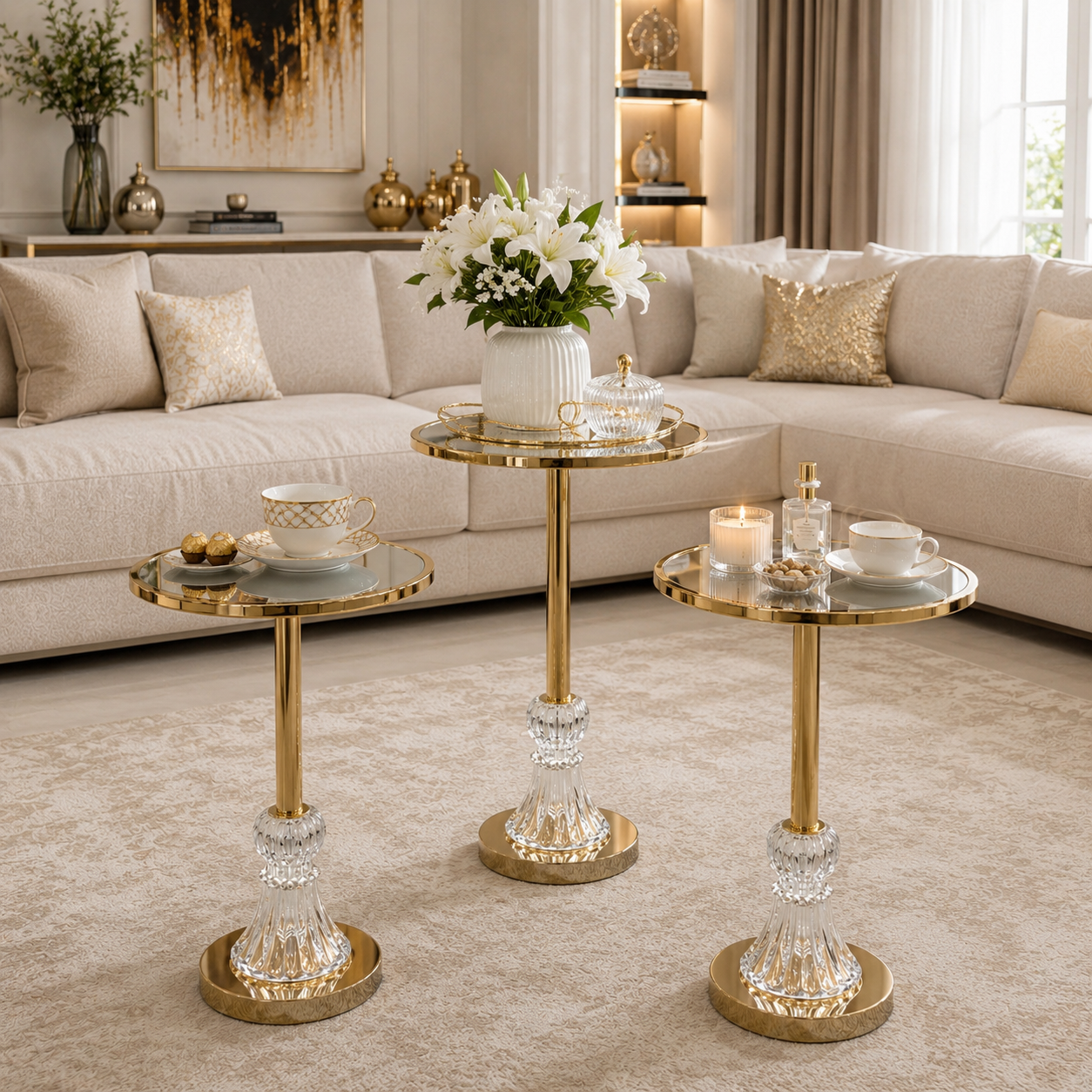 طقم 3 طاولات ذهبي  خدمة فاخرة – تصميم عصري بلمسة ملكية – 3-Table Set G