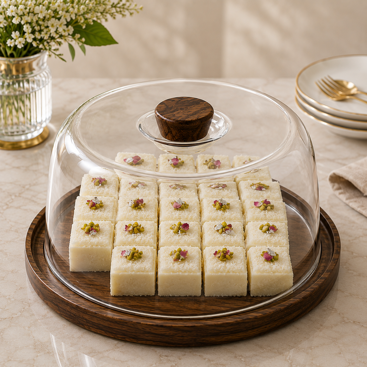 صحن كيك مدور تركي بغطاء أكريليك 23 سم – Round Turkish Cake Dish with A