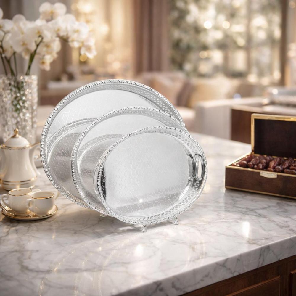 طقم صواني ضيافة ستيل 3 حبة مزخرف – تصميم فاخر للمجالس – Luxury Serving