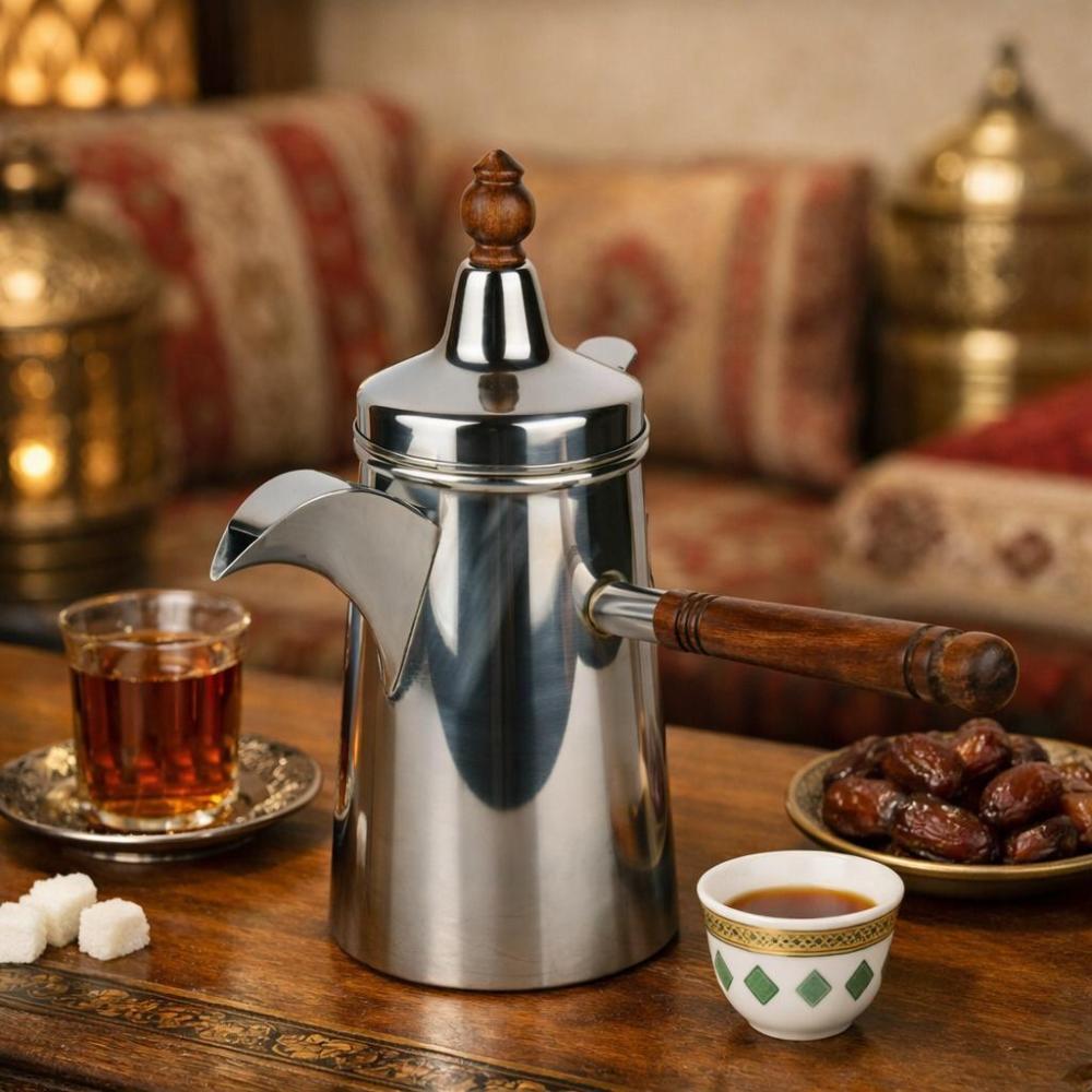 دلة قهوة عربية ستانلس - يد خشب - تصميم عملي – Arabic Stainless Steel D