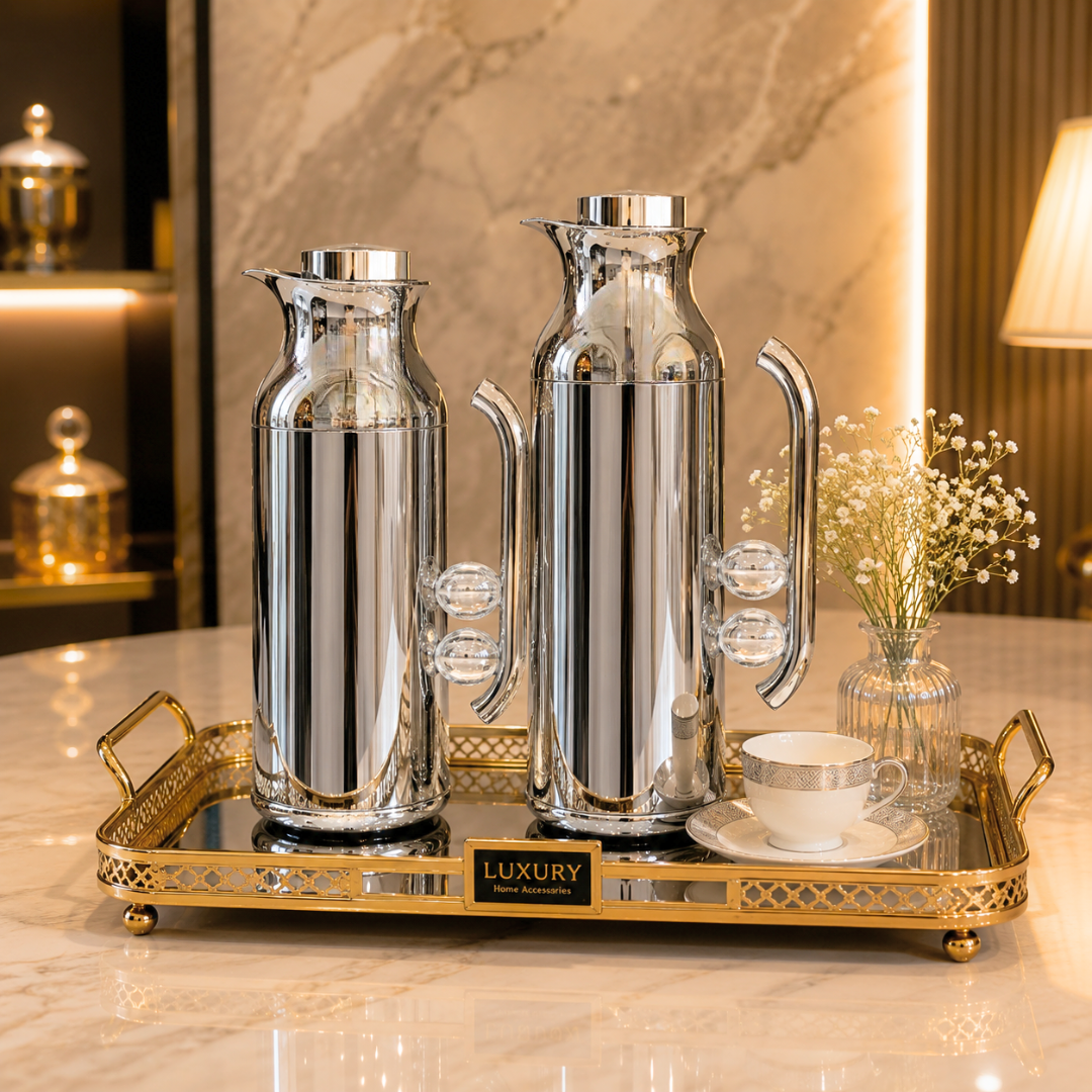 طقم ترامس فاخر ستانلس ستيل – سعة 1+1 لتر – – Luxury Stainless Steel Th