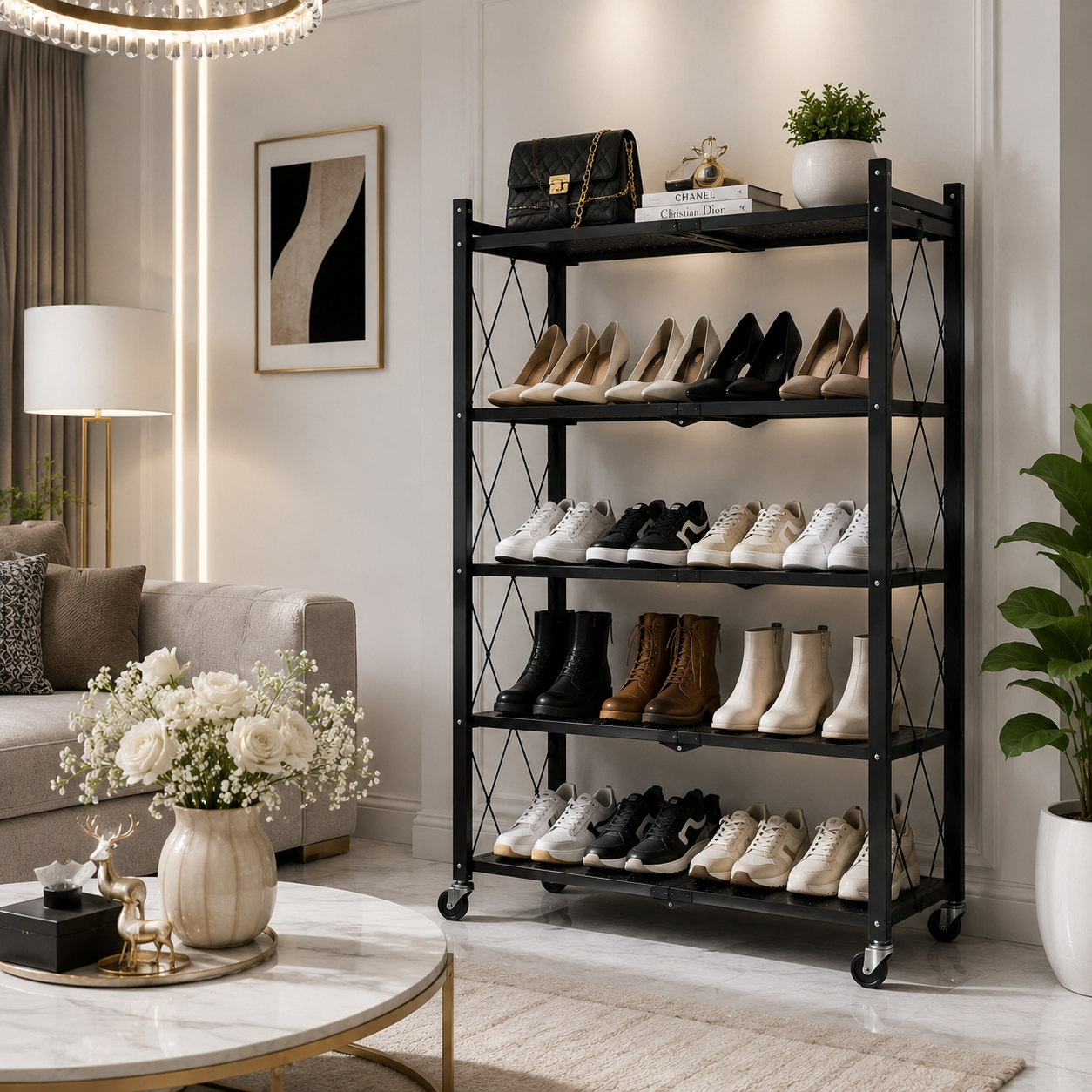 رف مطبخ حديد 5 أدوار قابل للطي – تصميم عملي وأنيق للمساحات ال – 5-Tier