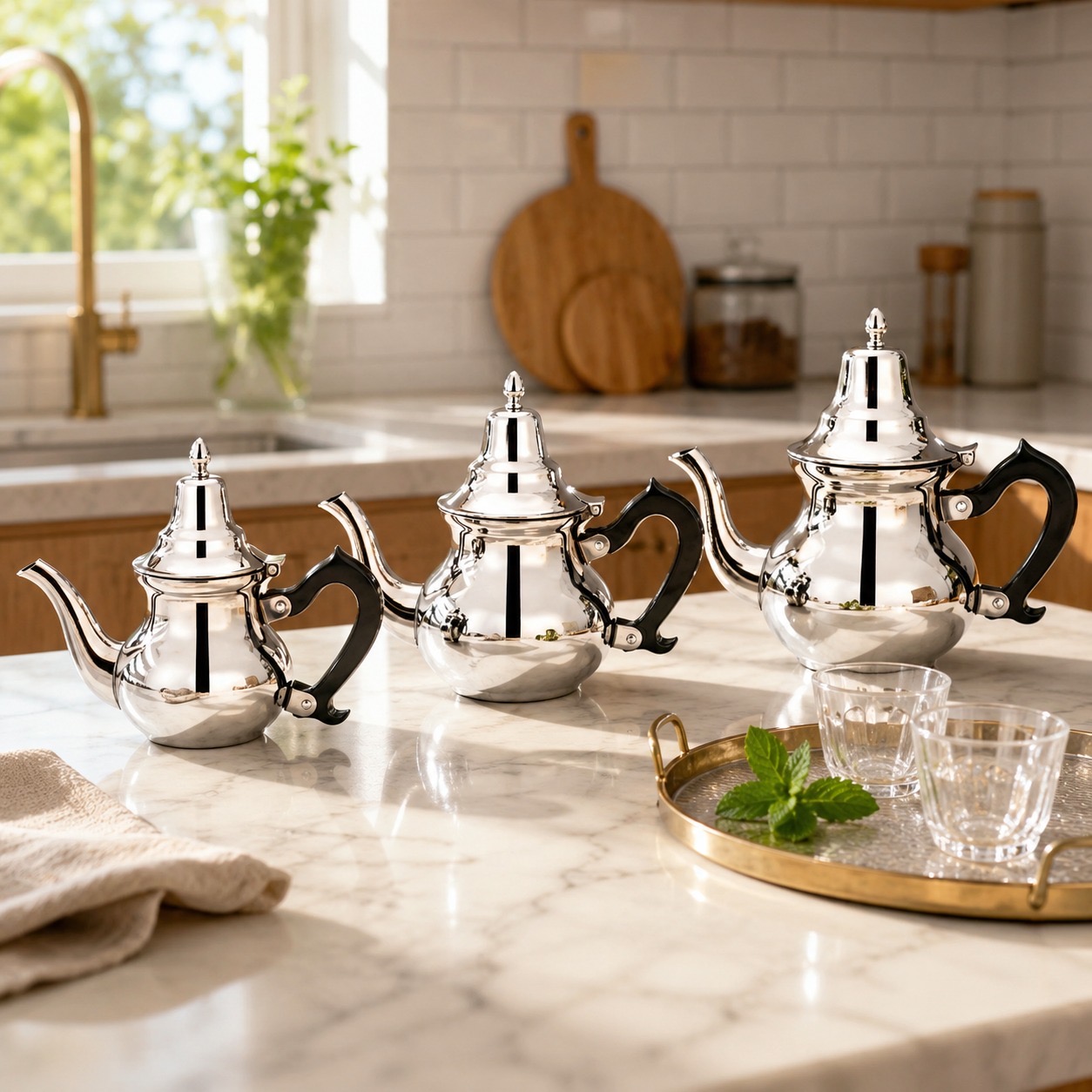 طقم أباريق شاي ستانلس ستيل 3 قطع – 0.6 | 0.8 | 1.0 لتر – Luxury Stainl