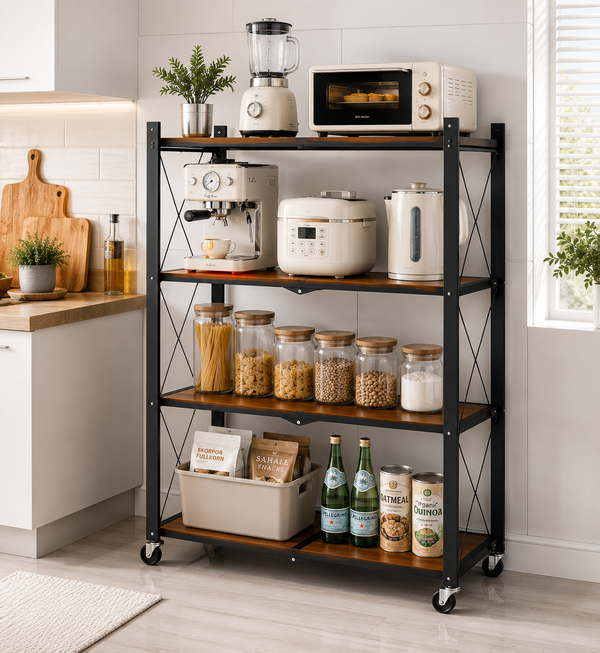 رف تخزين 4 دور قابل للطي والحركة – 4-Tier Foldable Mobile Storage Rack