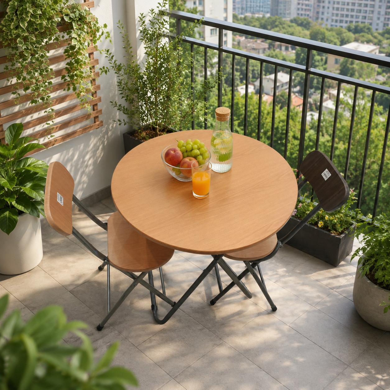 طاولة جلسة خارجية دائرية مع كراسي قابلة للطي – Outdoor Round Table Set