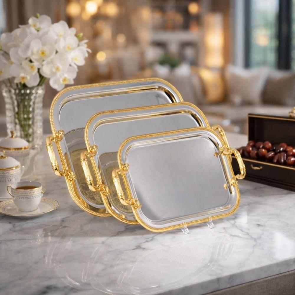 طقم صواني ضيافة ستيل 3 حبة – تصميم راقٍ للمجالس – Luxury Serving Tray