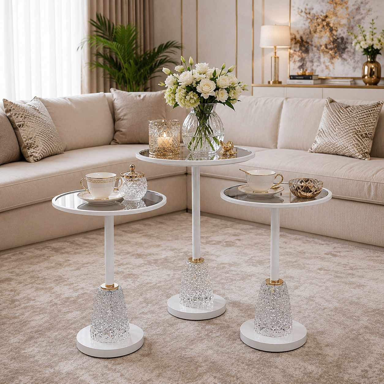 طقم 3 طاولات أبيض  خدمة فاخرة – تصميم عصري بلمسة ملكية – 3-Table Set W