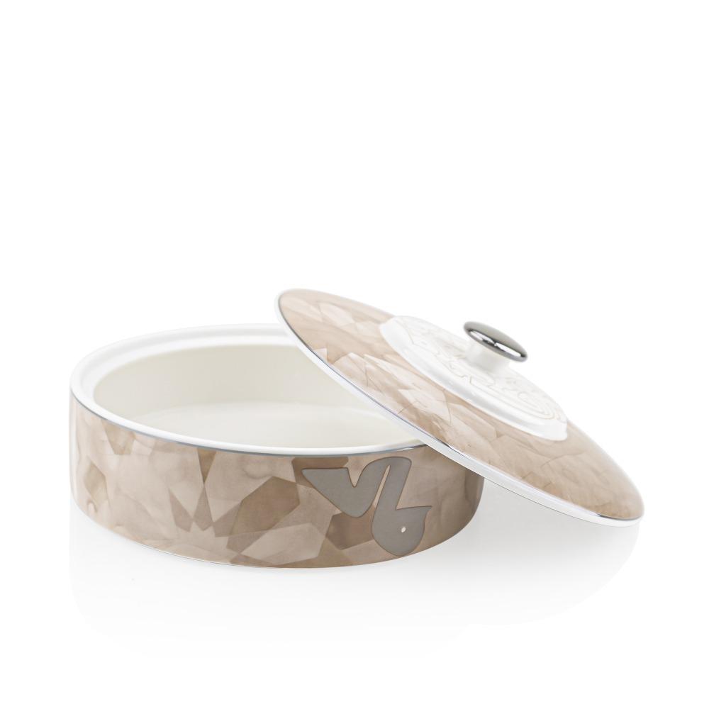 تمرية بورسلين بتصميم منقوش مع غطاء لون بيج – Porcelain Date Bowl - Bei
