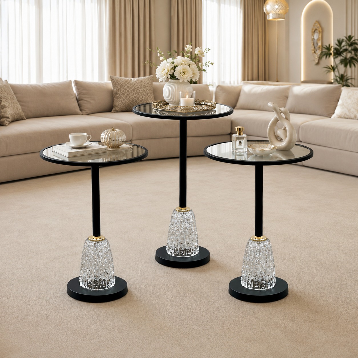 طقم 3 طاولات أسود  خدمة فاخرة – تصميم عصري بلمسة ملكية – 3-Table Set B