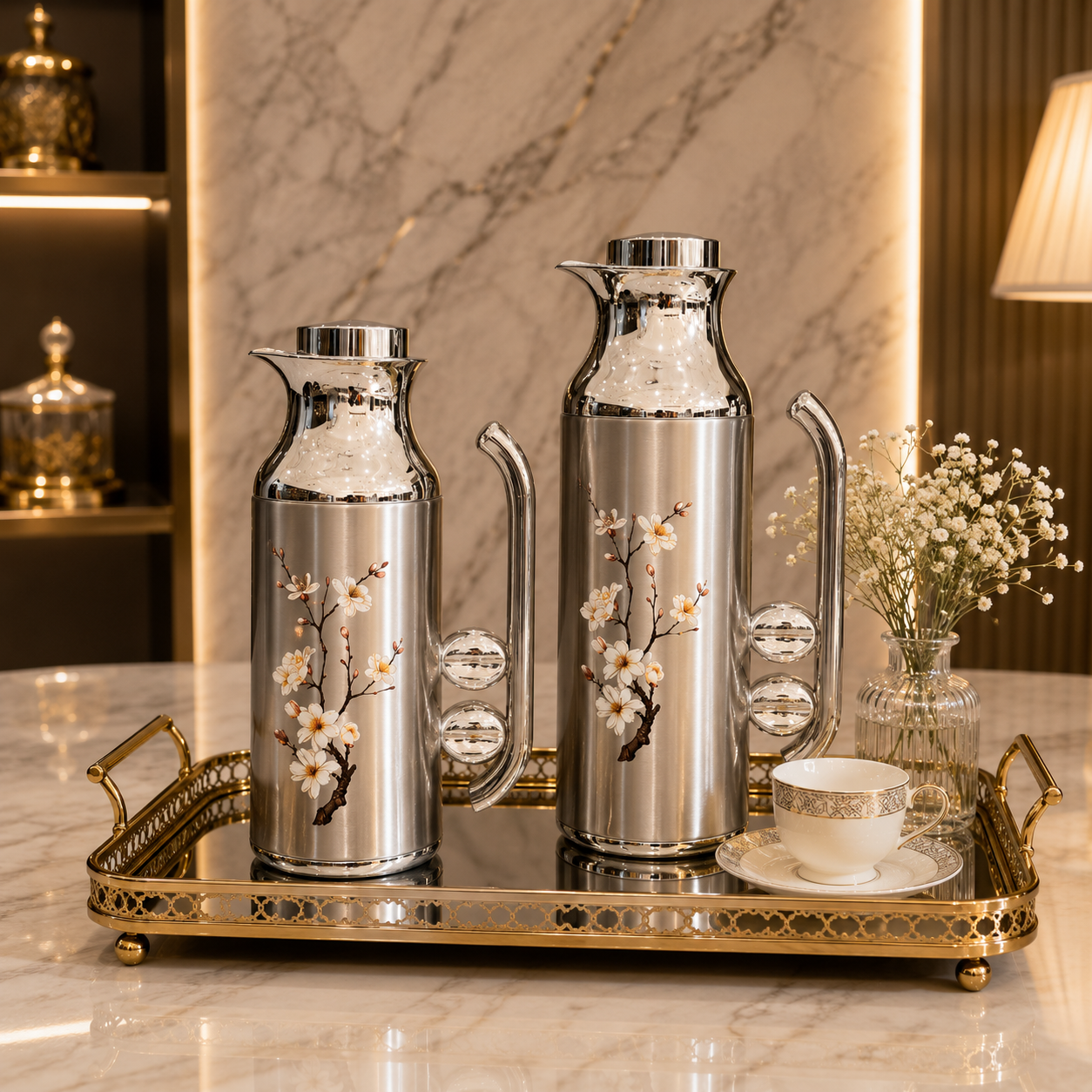 طقم ترامس فاخر ستانلس ستيل – سعة 1+1 لتر – – Luxury Stainless Steel Th